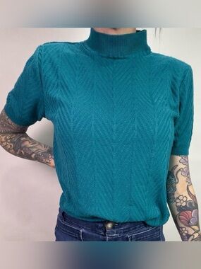 Alfred Dunner Teal Short-Sleeve Mock Neck Knit Top